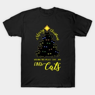 Cat Christmas Tree Party Santa Meow Funny Graphic Holiday T-Shirt